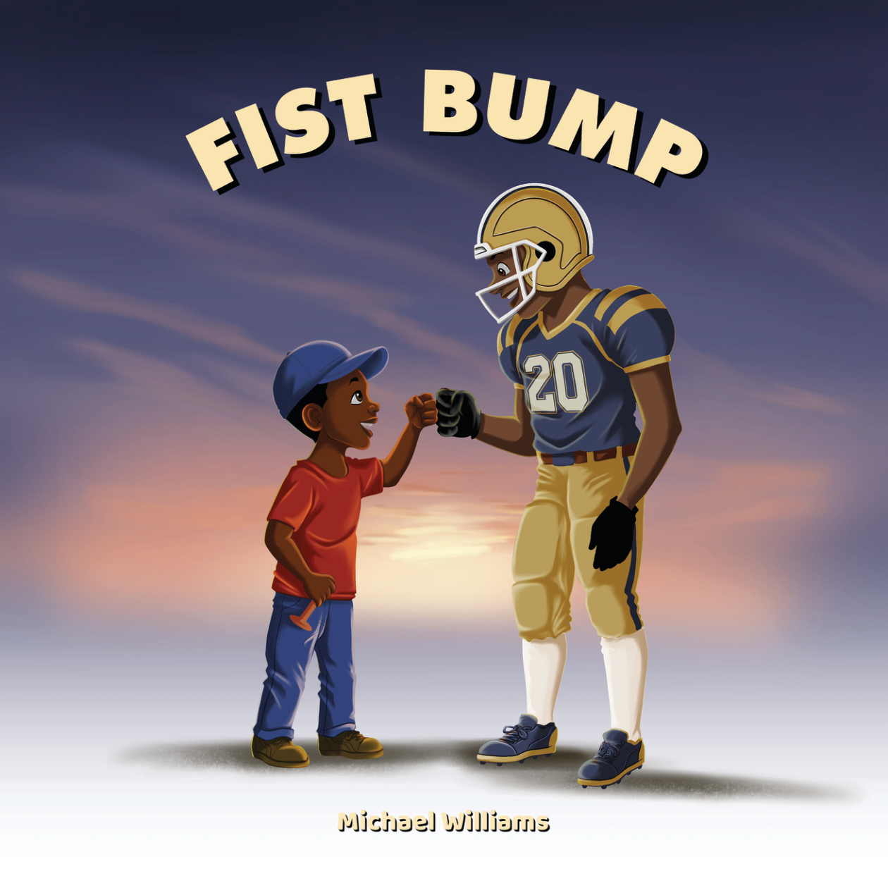 Fist Bump book cover — Max the tee runner fist-bumping a football player