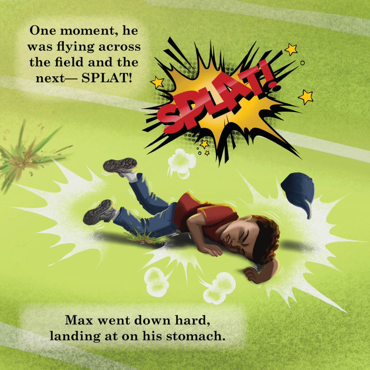 Max falls face-first on the field — SPLAT!