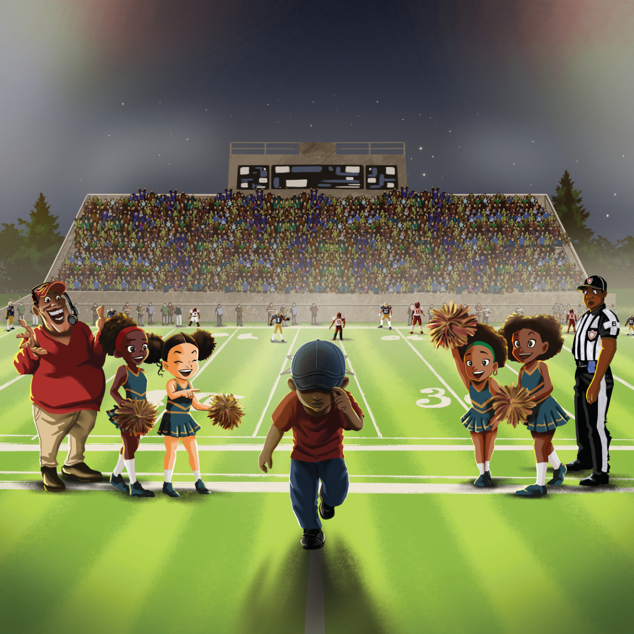 Max running off the field as the crowd laughs