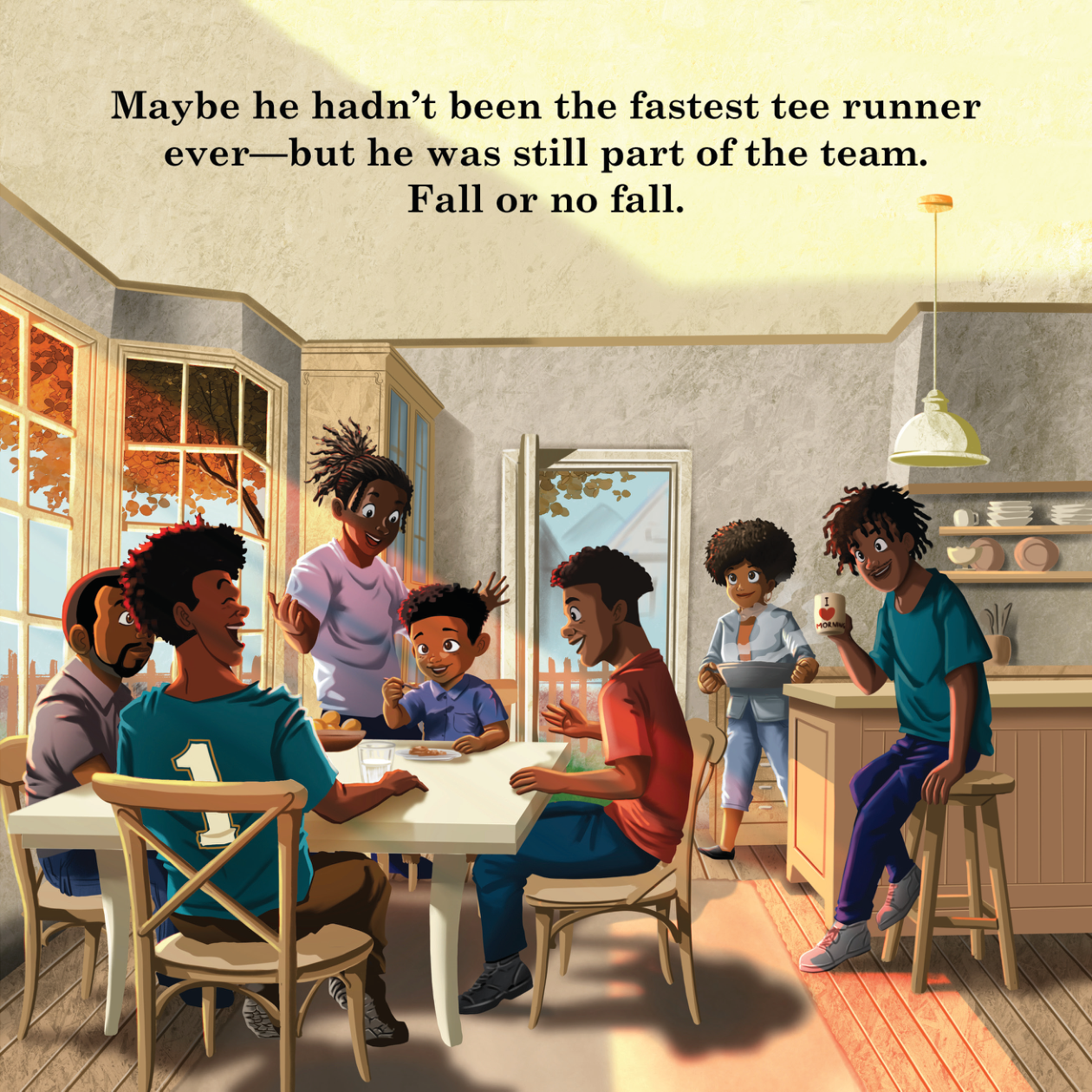 Everyone together in the kitchen, laughing